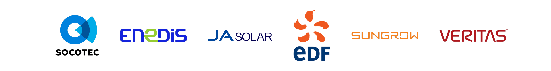 2025_06_04 LogosPartenairesWeb Logos des partenaires : Socotec, Enedis, JA Solar, EDF, Sungrow, Veritas et Banque de la Transition Énergétique.